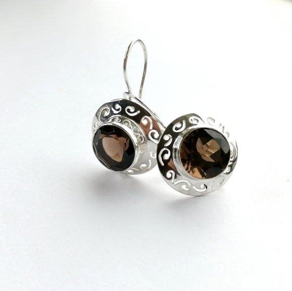 Smoky Topaz Quartz Drop Earrings Sterling Silver - Picture 6 of 8
